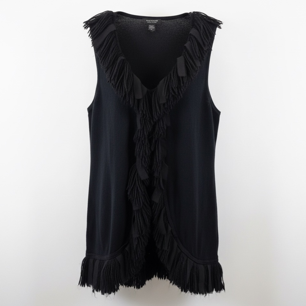 Spense  P/LG WMNS Black Fringe Ruffle Tank‎ Sweater Career Boho Fairy Whimsygoth